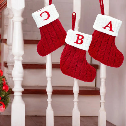 Personalised Knitted Christmas Stocking – A-Z Letter Snowflake Xmas Decoration for Home & Tree