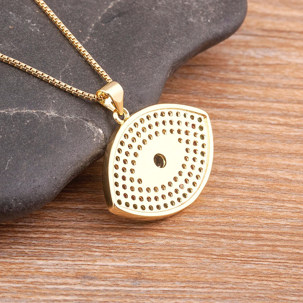 Turkish Evil Eye Pendant Necklace with Colourful Zircon – Unisex Lucky Protection Choker, Classic Gift Jewellery