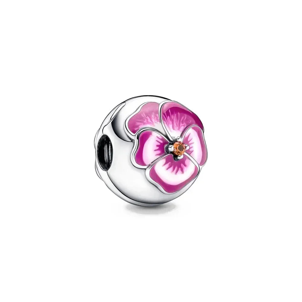 925 Sterling Silver Pink Daisy Flower Spacer Charms – Butterfly, Heart & Bird Beads for DIY Bracelet & Necklace Jewellery