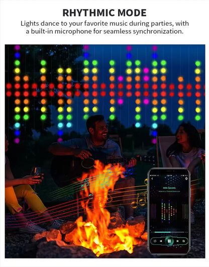 RGBIC LED Curtain String Lights with USB & APP Bluetooth Control – Remote Decorative Room Lighting