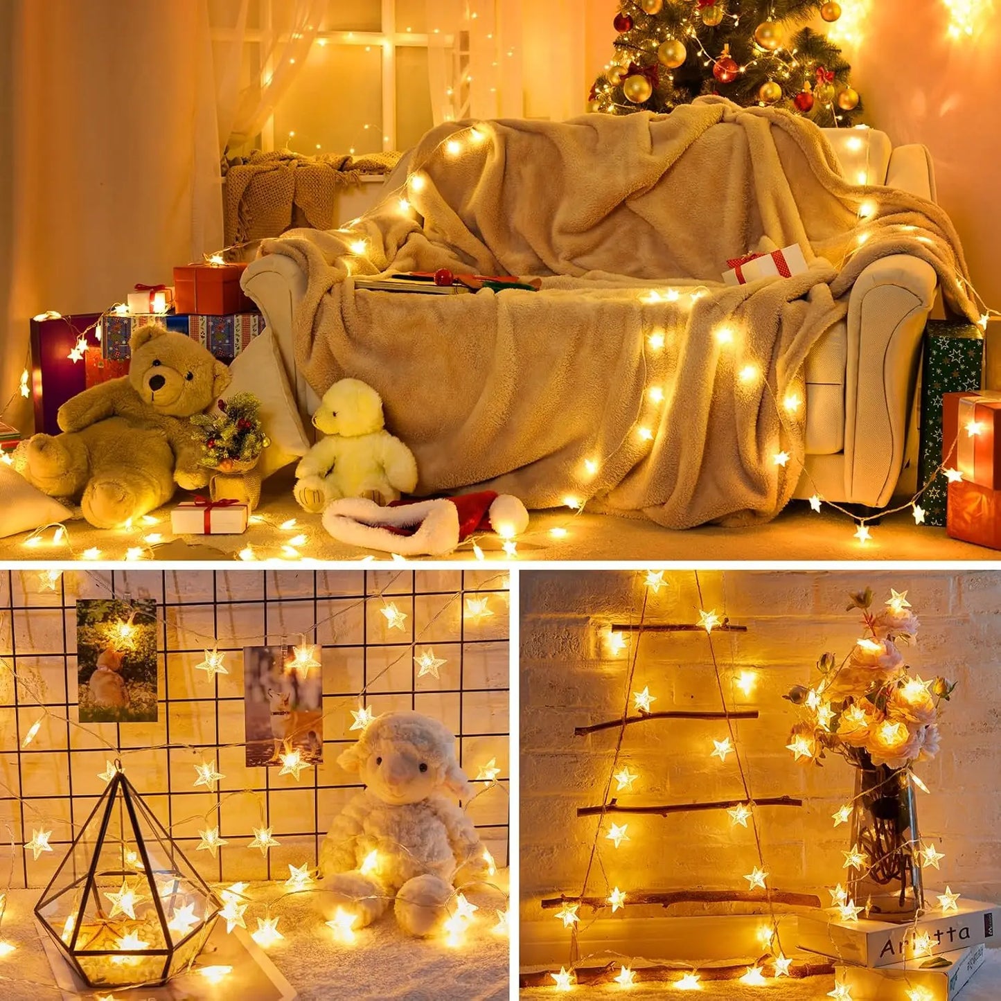 LED Christmas String Lights Star & Snowflake – Festive Clear Acrylic Fairy Lights for Home & Tree Decor