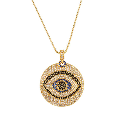 FLOLA Gold Plated Greek Evil Eye Necklace for Women – Zirconia Rainbow CZ Turkish Eye Pendant Jewellery