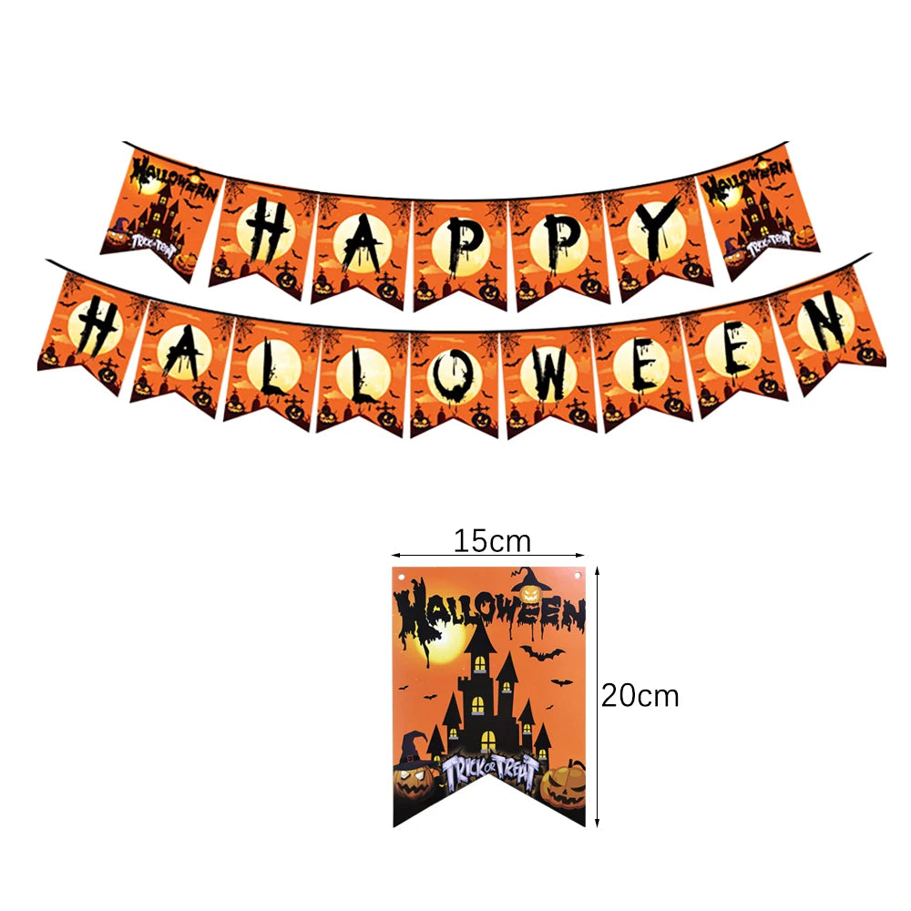 Halloween Disposable Tableware Set – Pumpkin Plates, Cups, Napkins, Tablecloth & Banner for Spooky Party Decorations