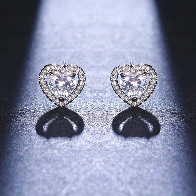 Classic AAA Cubic Zirconia Stud Earrings for Women – White Gold Plated Round Crystal Fashion Jewellery