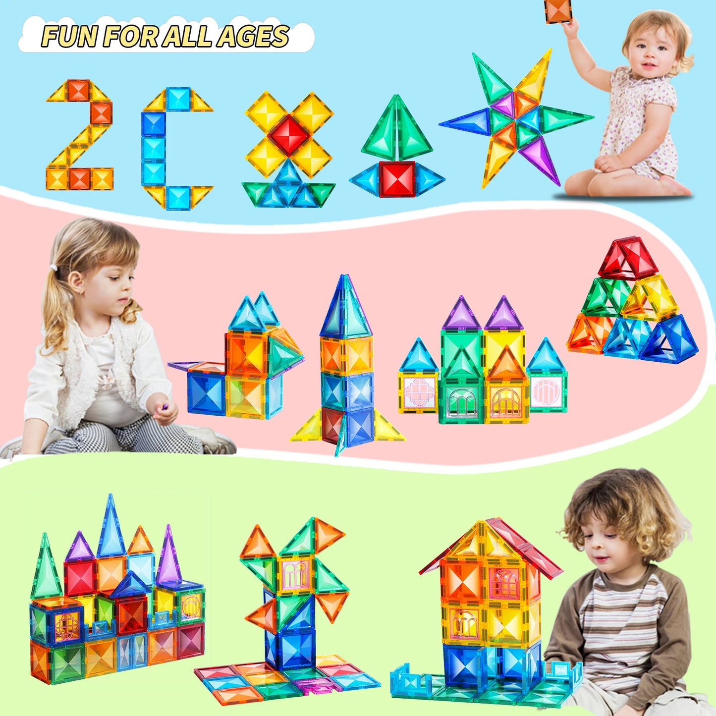 STEM Star Diamond Magnetic Tiles Montessori Construction Toy Set