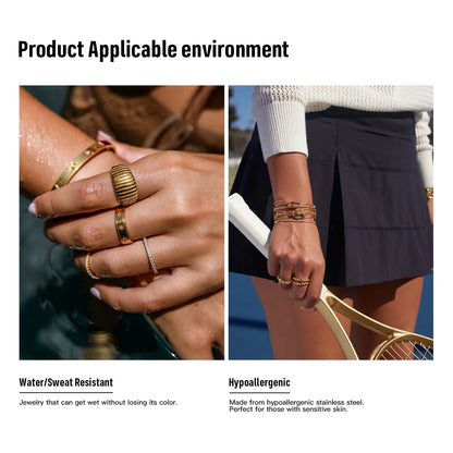 Lucky Cat & Sausage Dog Ring em Aço Inoxidável 18K Gold com Strass – Anel Empilhável à Prova d’Água