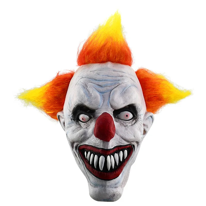 Terrifying Halloween Flame Clown Mask – Realistic Latex Horror Zombie Joker with Wig | Scary Masquerade Party Prop