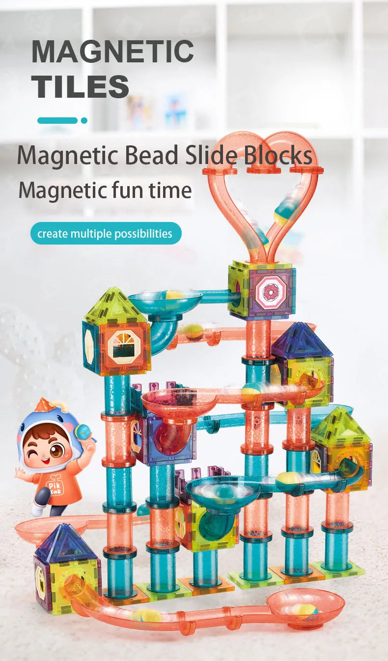 LED Magnetic Blocks Track Building Brick Bead Ball Children Toys Construction Competition Running Pipeline Building Blocks