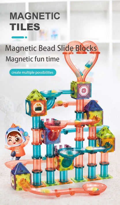 LED Magnetic Blocks Track Building Brick Bead Ball Children Toys Construction Competition Running Pipeline Building Blocks