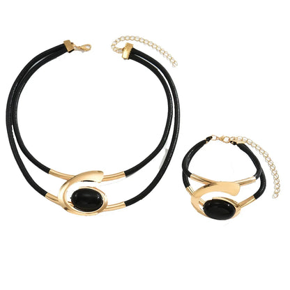 Geometric Jewelry Set for Women – Luxury Gemstone Necklace & Bracelet Set | Elegant Cross-Border Designer Style