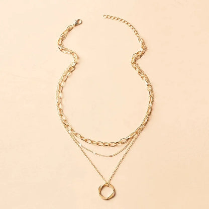 Multilayer Pendant Necklace for Women – Vintage Alloy Circle Star Charm Layered Choker Jewellery