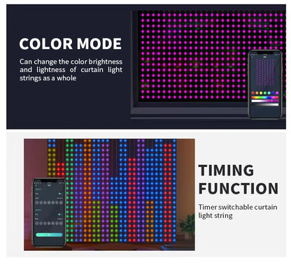 RGBIC LED Curtain String Lights with USB & APP Bluetooth Control – Remote Decorative Room Lighting