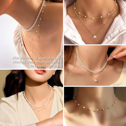 Gold Plated Dainty Layered Pearl Necklace for Women – Elegant Choker Jewellery & Anniversary Gift
