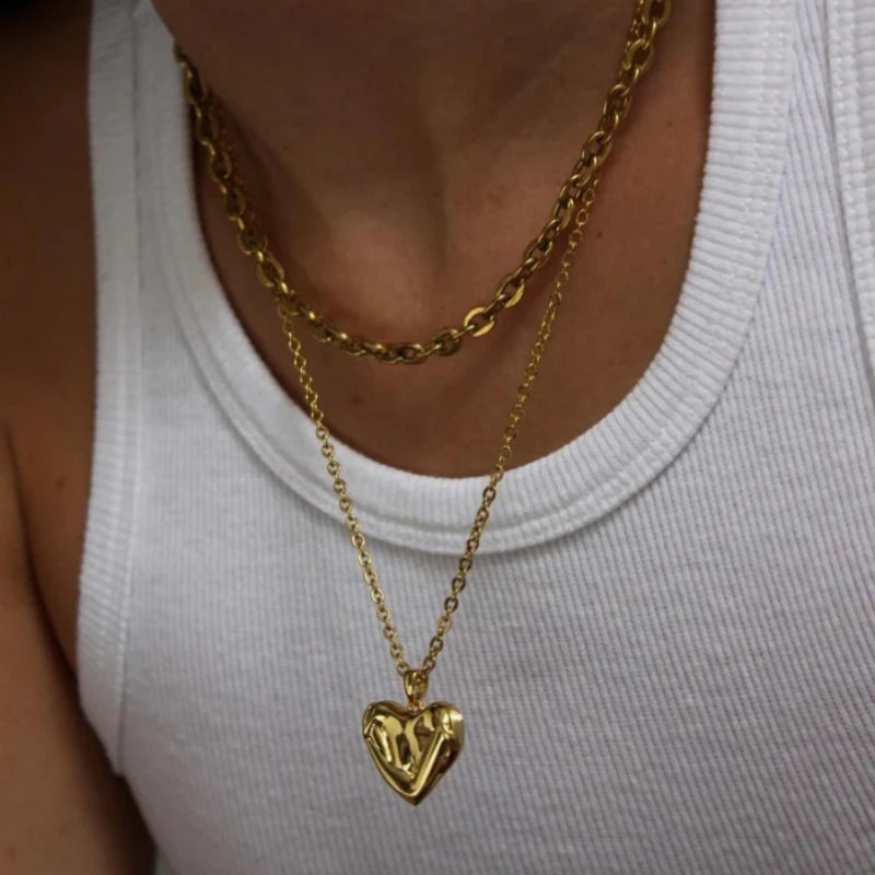 Bls-Miracle Gold Heart-Shaped Multi-Layer Necklace for Women – Trendy Adjustable Chain Y2K Pendant Jewellery