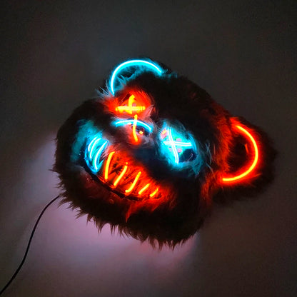 Scary Neon Light Mask – Killer Bear LED Cosplay for Halloween