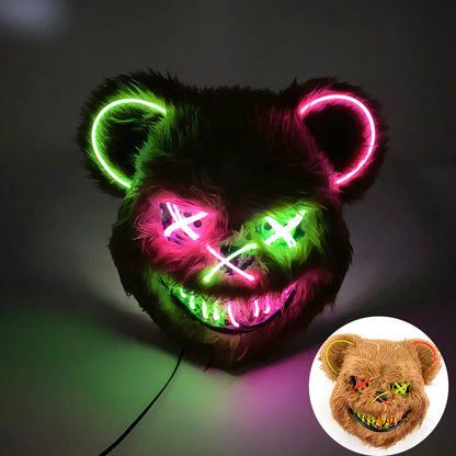 Scary Neon Light Mask – Killer Bear LED Cosplay for Halloween
