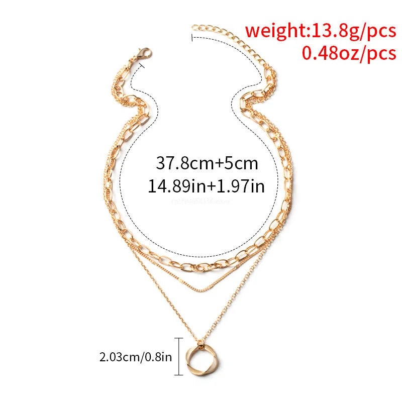 Multilayer Pendant Necklace for Women – Vintage Alloy Circle Star Charm Layered Choker Jewellery