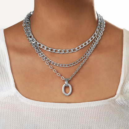 Women’s Layered Necklace with Aluminium Chain – Modern Fashion Jewellery