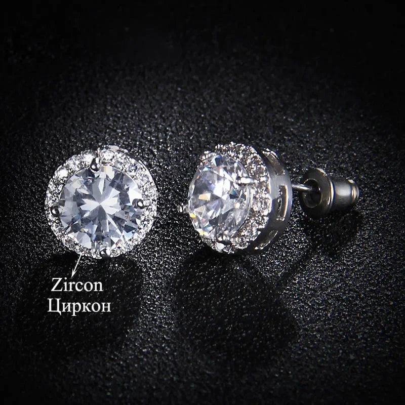 Classic AAA Cubic Zirconia Stud Earrings for Women – White Gold Plated Round Crystal Fashion Jewellery