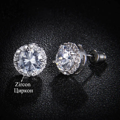 Classic AAA Cubic Zirconia Stud Earrings for Women – White Gold Plated Round Crystal Fashion Jewellery