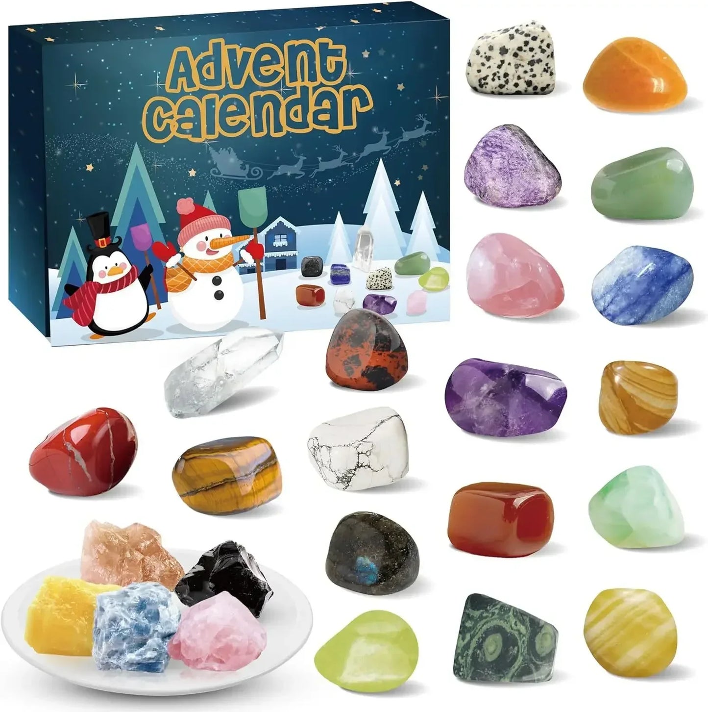 24 Days Christmas Crystal Advent Calendar – Natural Gemstone Collection Gift Box for Kids 2025