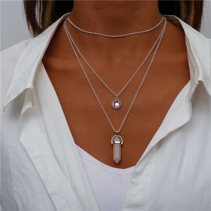 Boho Multi-Layer Moon Pendant Necklace for Women – Trendy Zinc Alloy Layered Chain Jewellery