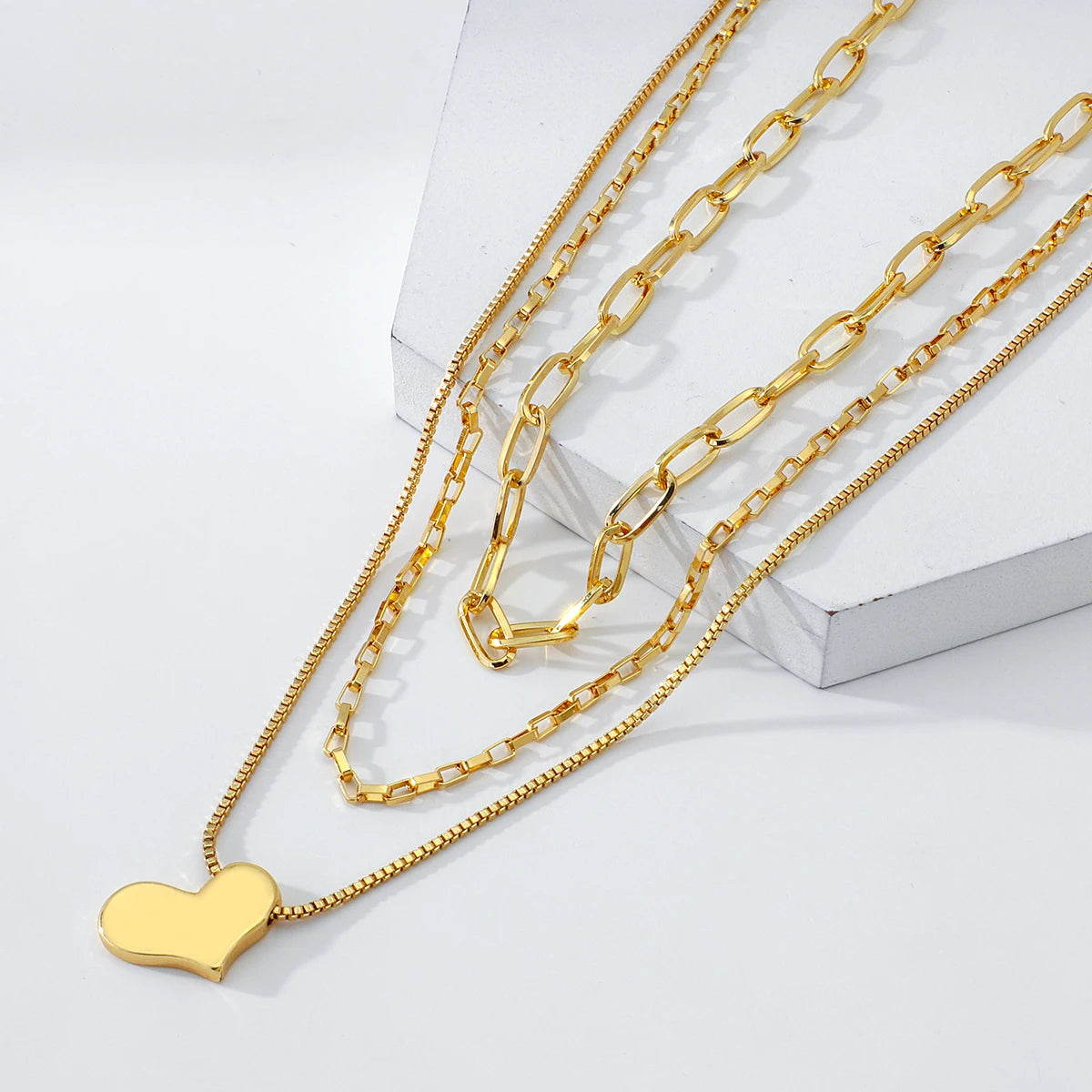 Flashbuy Gold Multilayer Chain Necklace for Women – Heart Charm Pendant Fashion Jewellery Gift