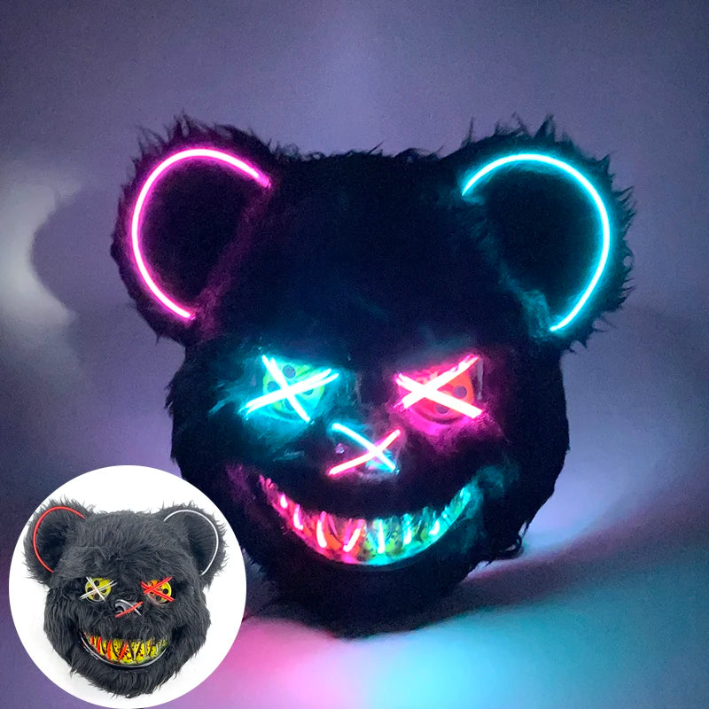 Scary Neon Light Mask – Killer Bear LED Cosplay for Halloween