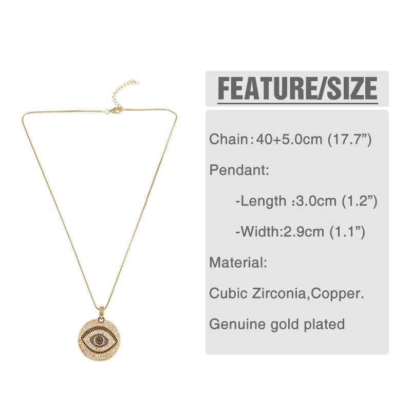 FLOLA Gold Plated Greek Evil Eye Necklace for Women – Zirconia Rainbow CZ Turkish Eye Pendant Jewellery