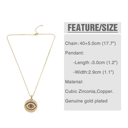 FLOLA Gold Plated Greek Evil Eye Necklace for Women – Zirconia Rainbow CZ Turkish Eye Pendant Jewellery