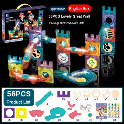 LED Magnetic Blocks Track Building Brick Bead Ball Children Toys Construction Competition Running Pipeline Building Blocks