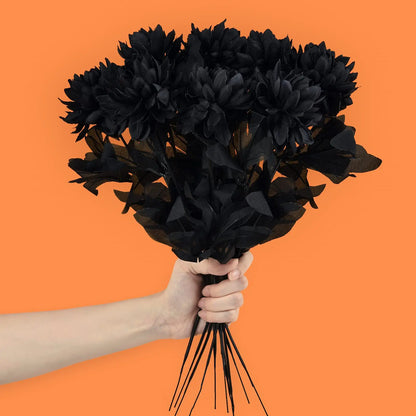Halloween Black & Burgundy Dahlia Artificial Flowers – Creepy Chic Branch Arrangement for Home & Events