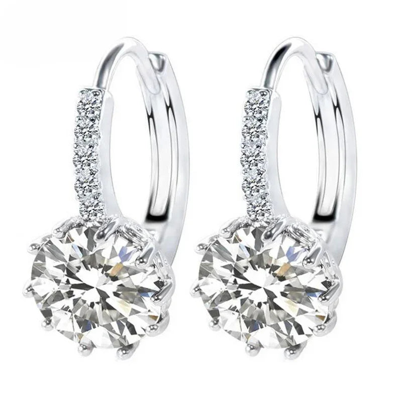 Classic AAA Cubic Zirconia Stud Earrings for Women – White Gold Plated Round Crystal Fashion Jewellery