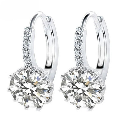 Classic AAA Cubic Zirconia Stud Earrings for Women – White Gold Plated Round Crystal Fashion Jewellery