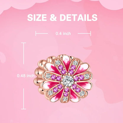 925 Sterling Silver Pink Daisy Flower Spacer Charms – Butterfly, Heart & Bird Beads for DIY Bracelet & Necklace Jewellery