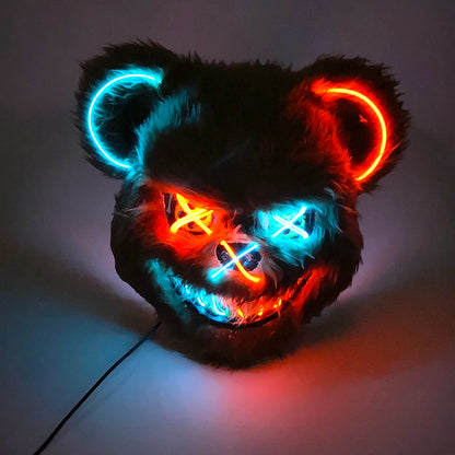Scary Neon Light Mask – Killer Bear LED Cosplay for Halloween