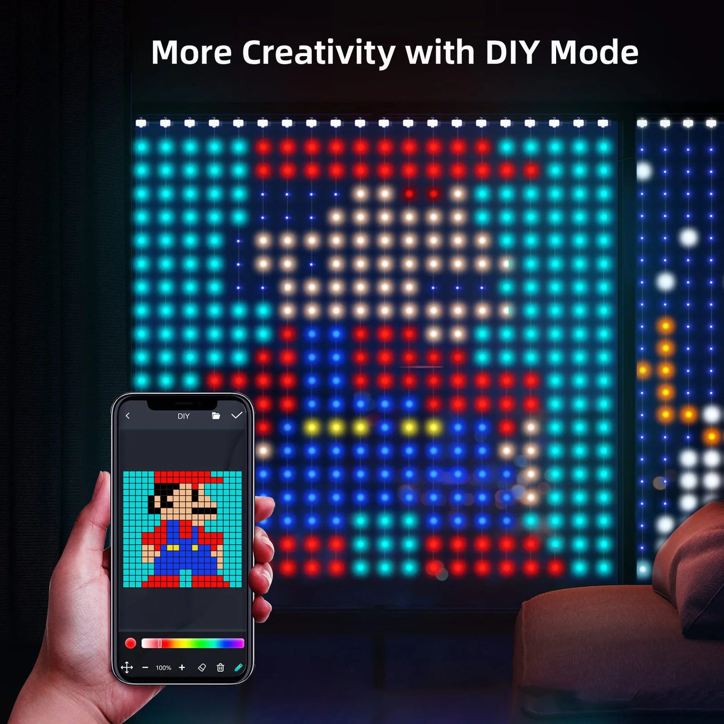 RGBIC LED Curtain String Lights with USB & APP Bluetooth Control – Remote Decorative Room Lighting