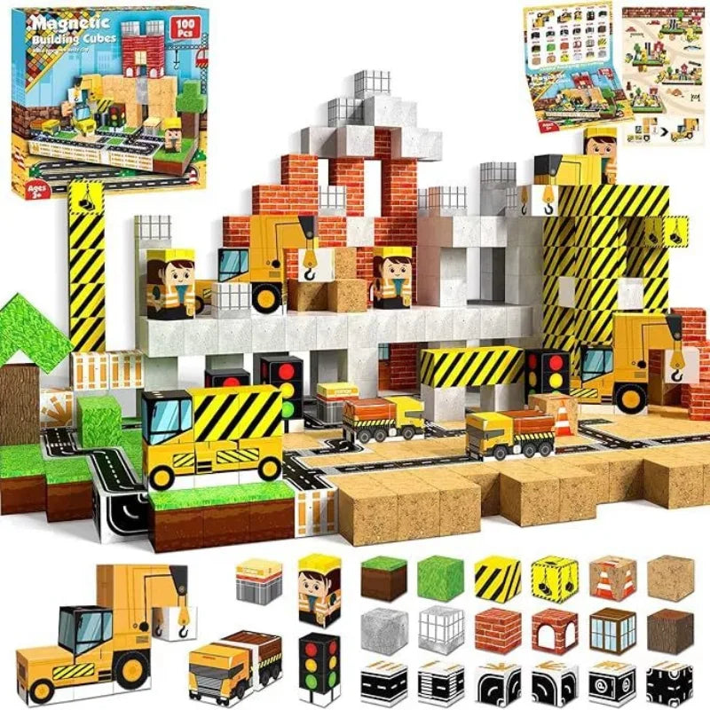 Magnetic Building Blocks Mine Magnet World Construction Set Stacking Magnet Cube STEM Sensory Toys for Boy Girl Kids Age 3+