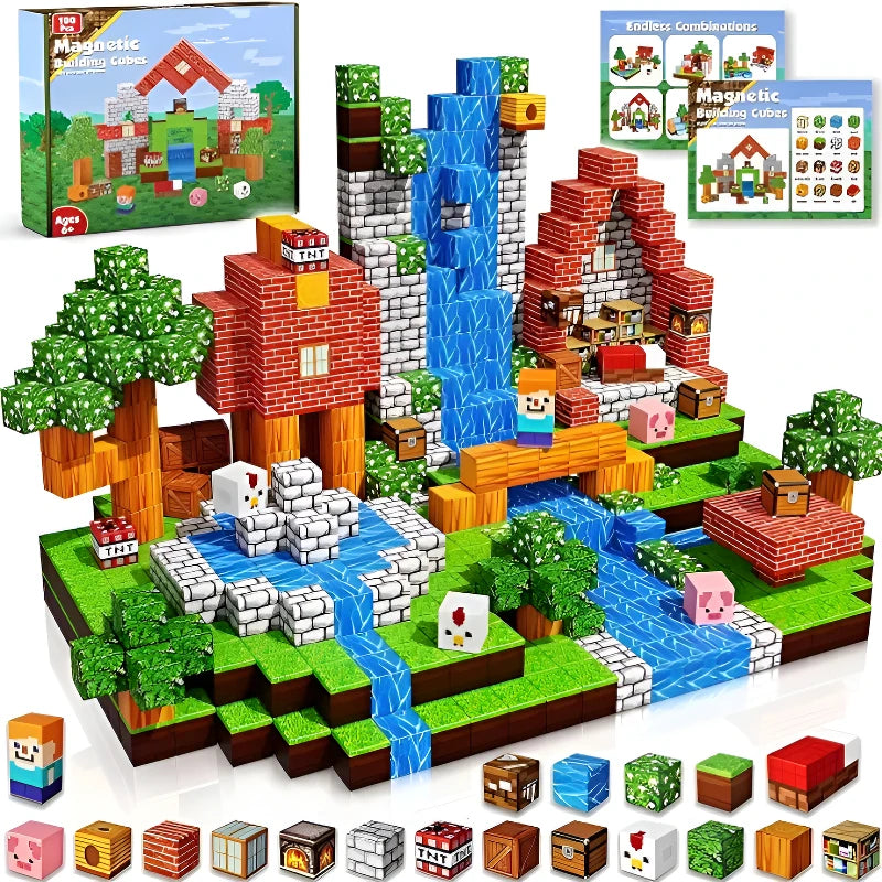 Magnetic Building Blocks Mine Magnet World Construction Set Stacking Magnet Cube STEM Sensory Toys for Boy Girl Kids Age 3+