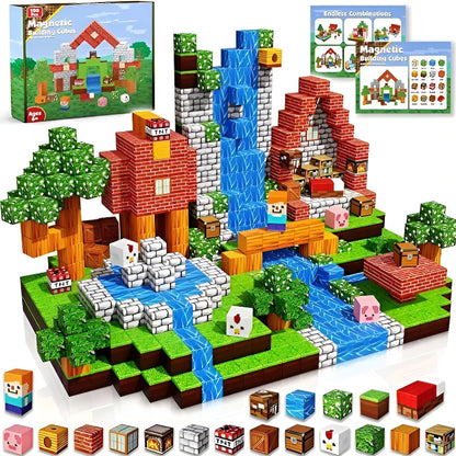 Magnetic Building Blocks Mine Magnet World Construction Set Stacking Magnet Cube STEM Sensory Toys for Boy Girl Kids Age 3+