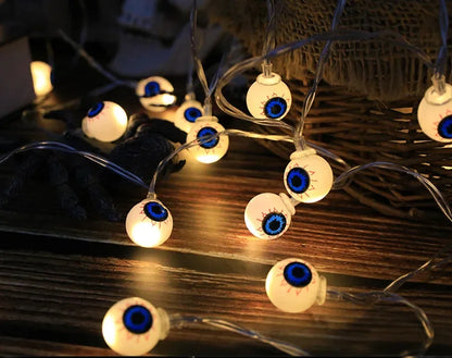 Halloween LED String Lights – Pumpkin, Skull & Eyeball Lanterns, Trick or Treat Horror Decoration 2025