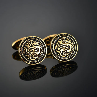 Luxury Enamel Copper Laser-Cut Lattice Cufflinks with Gemstone & Dragon Design – Premium French Shirt Cuff Links for Men’s Weddings & Formal Suits