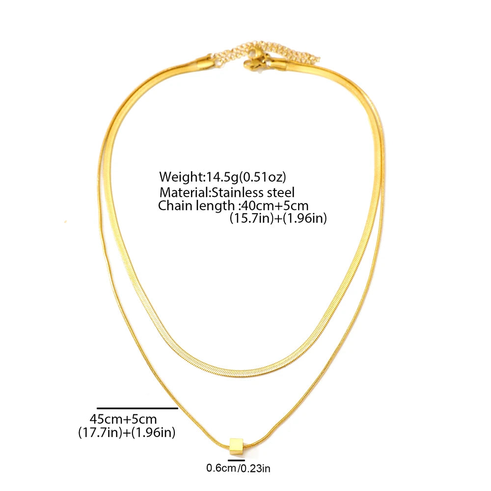DOTIFI Women’s Two-Layer Stainless Steel Square Pendant Necklace – Simple Geometric Stacked Collarbone Chain Jewellery