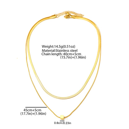 DOTIFI Women’s Two-Layer Stainless Steel Square Pendant Necklace – Simple Geometric Stacked Collarbone Chain Jewellery