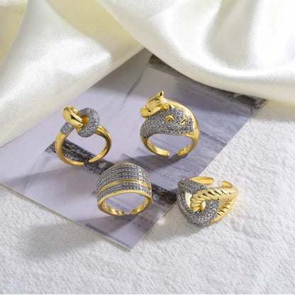 18K Gold Plated Open Rings with Sparkling Zircon – Elegant Women’s Pavé Fashion Jewellery