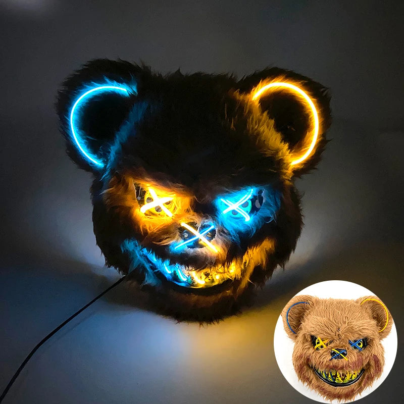 Scary Neon Light Mask – Killer Bear LED Cosplay for Halloween