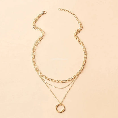 Multilayer Pendant Necklace for Women – Vintage Alloy Circle Star Charm Layered Choker Jewellery
