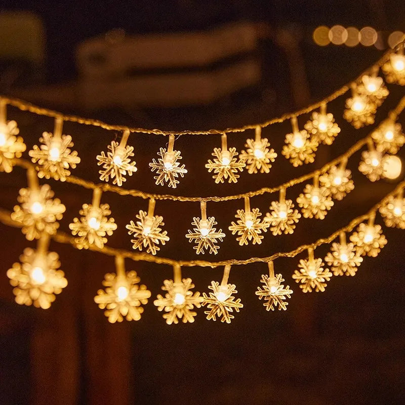 LED Christmas String Lights Star & Snowflake – Festive Clear Acrylic Fairy Lights for Home & Tree Decor