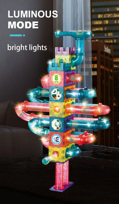 LED Magnetic Blocks Track Building Brick Bead Ball Children Toys Construction Competition Running Pipeline Building Blocks