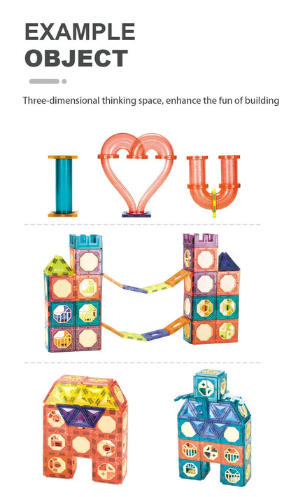 LED Magnetic Blocks Track Building Brick Bead Ball Children Toys Construction Competition Running Pipeline Building Blocks